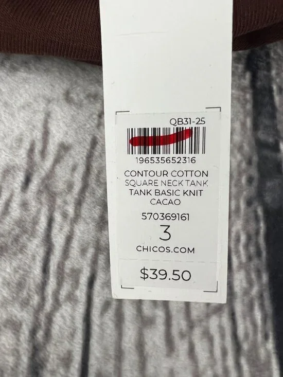 Chico's size 3 (XL) Contour Cotton Square Neck Tank Top Brown NWT - Picture 6 of 6